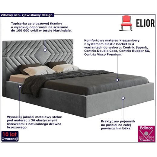 Tapicerowane łóżko 160x200 Clemont 4X - 36 kolorów Elior One Size Edinos.pl promocja