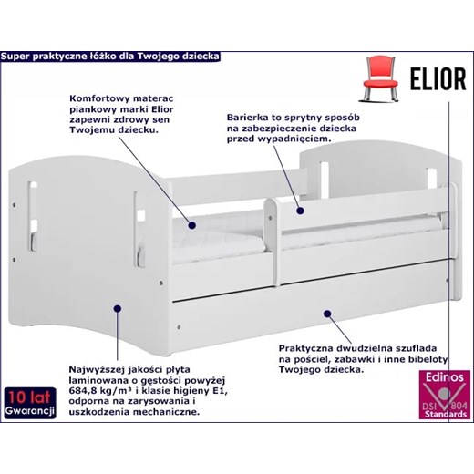 Łóżko dla dziecka z szufladą Pinokio 3X 80x160 - białe Elior One Size Edinos.pl