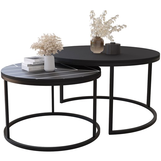 Podwójny okrągły stolik kawowy czarny + print - Onrero 4X ze sklepu Edinos.pl w kategorii Stoliki kawowe - zdjęcie 172260912