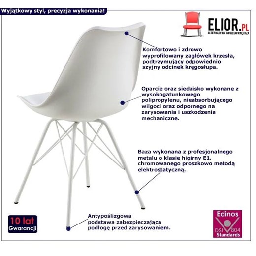 Nowoczesne krzesło tapicerowane Lindi - białe Elior One Size Edinos.pl
