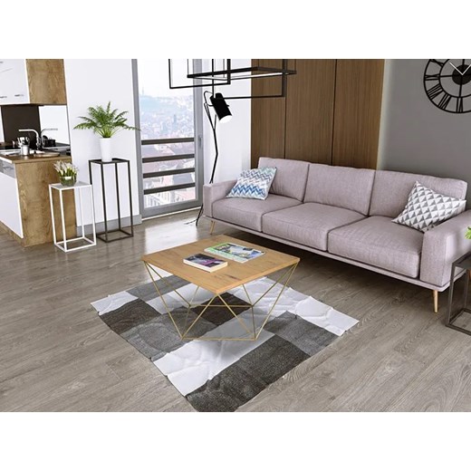 Stolik kawowy z metalowym stelażem dąb lancelot + złoty - Galapi 3X Elior One Size Edinos.pl