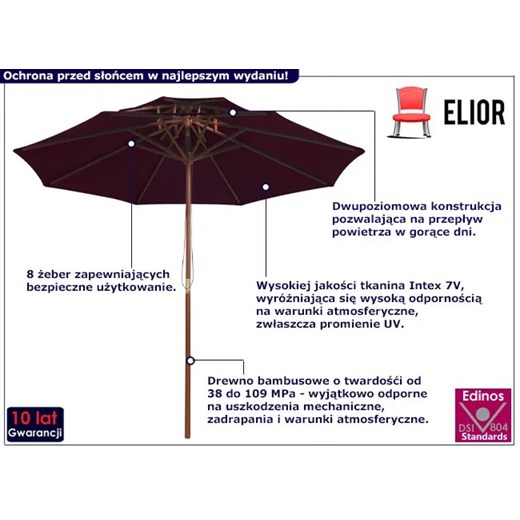Bordowy okrągły parasol ogrodowy - Serenity Elior One Size wyprzedaż Edinos.pl