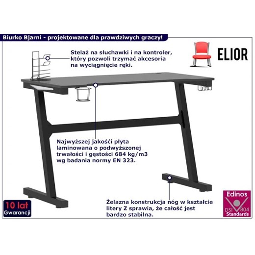 Czarne biurko gamingowe LED młodzieżowe - Bjarni Elior One Size promocyjna cena Edinos.pl