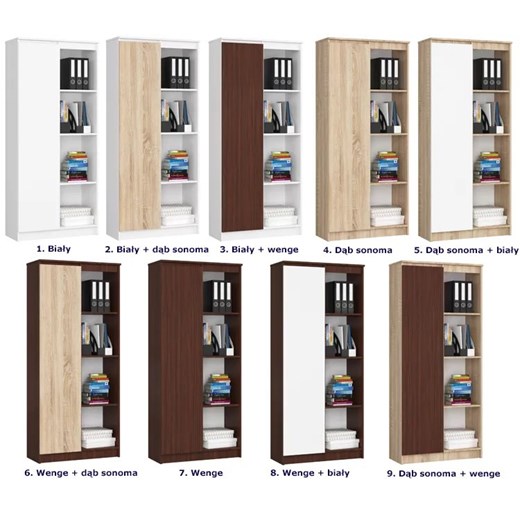 Regał do salonu z drzwiczkami biały + dąb sonoma - Tirego 3X Elior One Size Edinos.pl