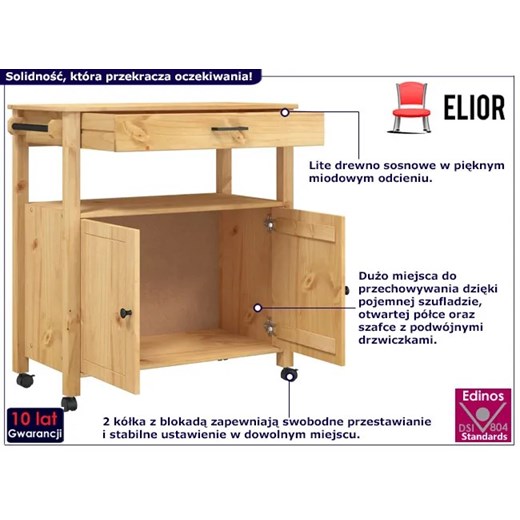 Sosnowy wózek kuchenny - Remmir 3X Elior One Size Edinos.pl
