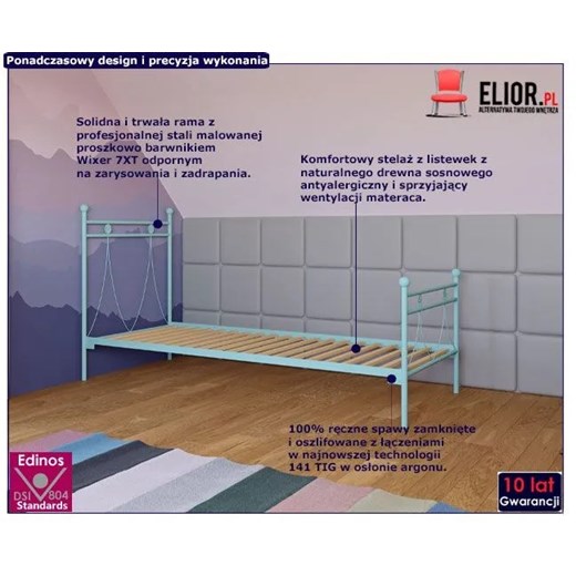 Jednoosobowe łóżko metalowe Rosette 90x200 - 17 kolorów Elior One Size wyprzedaż Edinos.pl