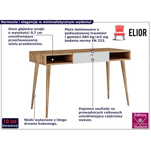 Skandynawskie biurko z szufladą dąb craft + biały - Elara 3X Elior One Size Edinos.pl
