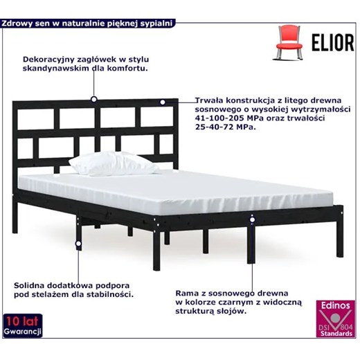 Czarne łóżko z drewna sosnowego 120x200 - Bente 4X Elior One Size Edinos.pl