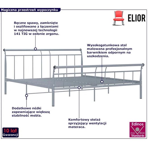 Szare metalowe łóżko dwuosobowe 200x200 cm - Keri Elior One Size Edinos.pl