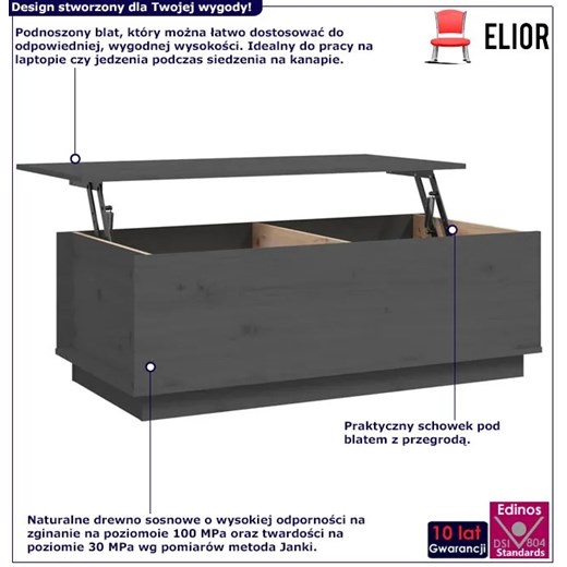 Szary drewniany stolik kawowy z unoszonym blatem - Vios 4X Elior One Size Edinos.pl