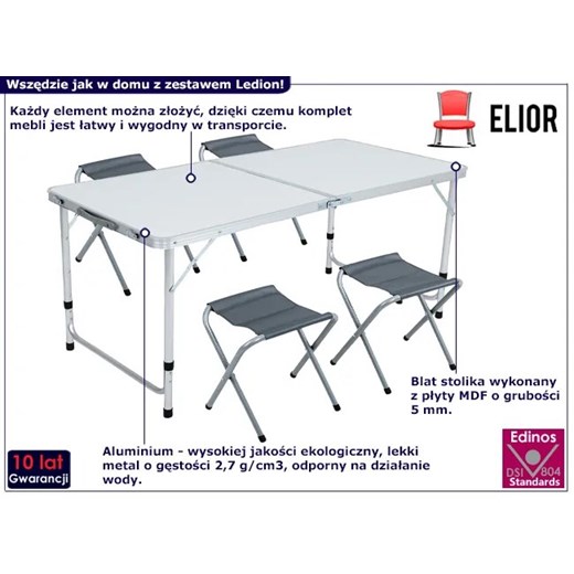 Biały składany komplet mebli kempingowych - Ledion Elior One Size Edinos.pl