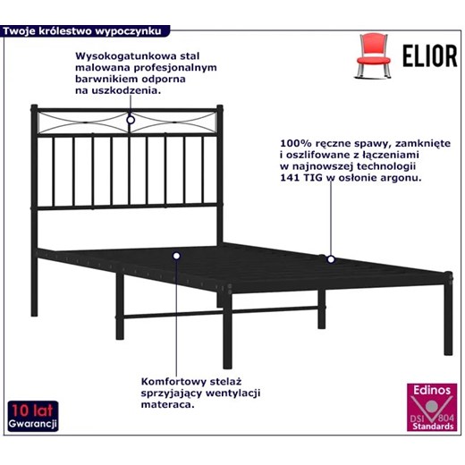 Czarne metalowe łóżko pojedyncze 90x200 cm - Envilo Elior One Size Edinos.pl