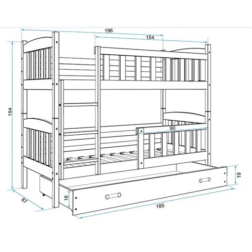 Białe drewniane łóżko dla dziecka 80x190 - Elize 2X Elior One Size Edinos.pl