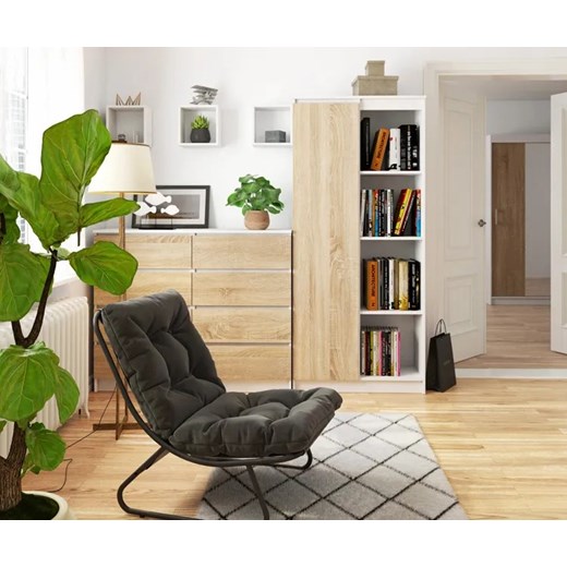 Regał do salonu z drzwiczkami biały + dąb sonoma - Tirego 3X Elior One Size Edinos.pl