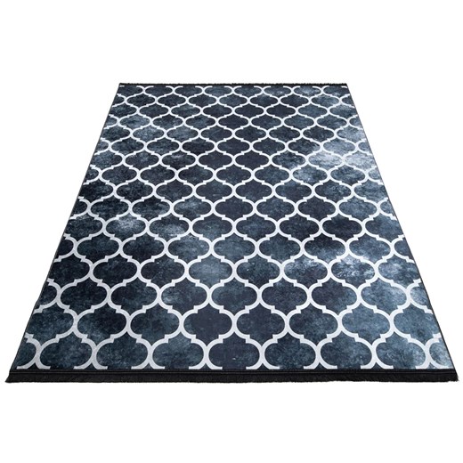 Czarny dywan glamour z geometrycznym wzorem i frędzlami R6-W80 ze sklepu Edinos.pl w kategorii Dywany - zdjęcie 172263083