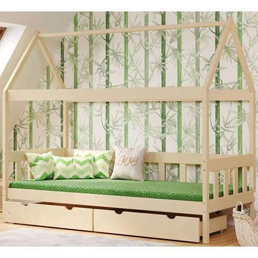 Łóżko dziecięce domek z drewna, wanilia - Dada 4X 200x90 cm ze sklepu Edinos.pl w kategorii Łóżka dziecięce - zdjęcie 172263142