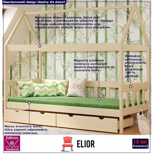 Łóżko dla dziecka w kształcie domku z szufladami, wanilia - Dada 4X 180x80 cm Elior One Size Edinos.pl