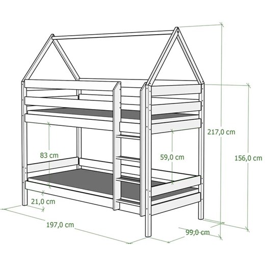 Zielone łóżko piętrowe domek w stylu skandynawskim - Zuzu 3X 190x90 cm Elior One Size Edinos.pl