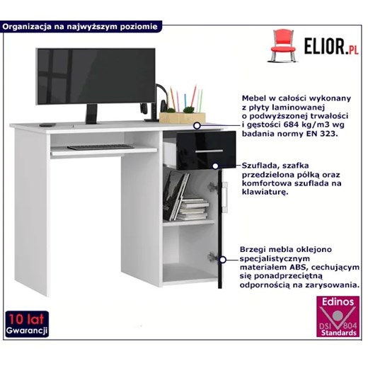 Biało czarne biurko połysk - Esman 3X Elior One Size Edinos.pl