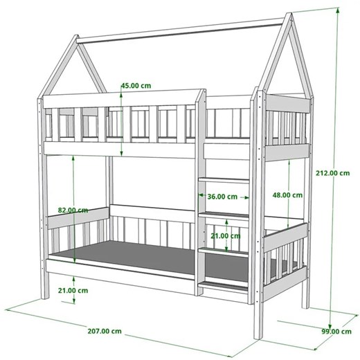 Szare piętrowe łóżko dziecięce domek dwuosobowe - Gigi 3X 200x90 cm Elior One Size Edinos.pl