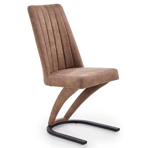 Brązowe tapicerowane krzesło na płozach - Travor ze sklepu Edinos.pl w kategorii Krzesła - zdjęcie 172264131
