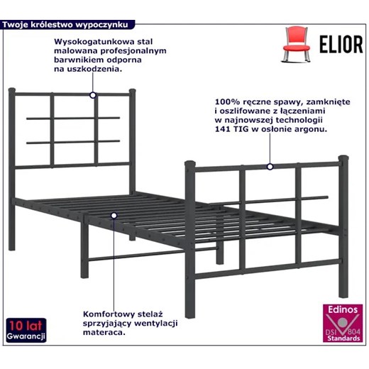 Czarne metalowe łóżko w stylu loftowym 80x200 cm - Estris Elior One Size Edinos.pl