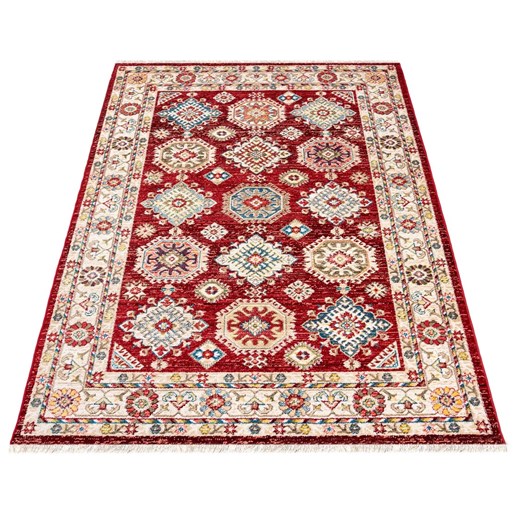 Prostokątny czerwony dywan w geometryczne wzory - Iraz 9X ze sklepu Edinos.pl w kategorii Dywany - zdjęcie 172264322