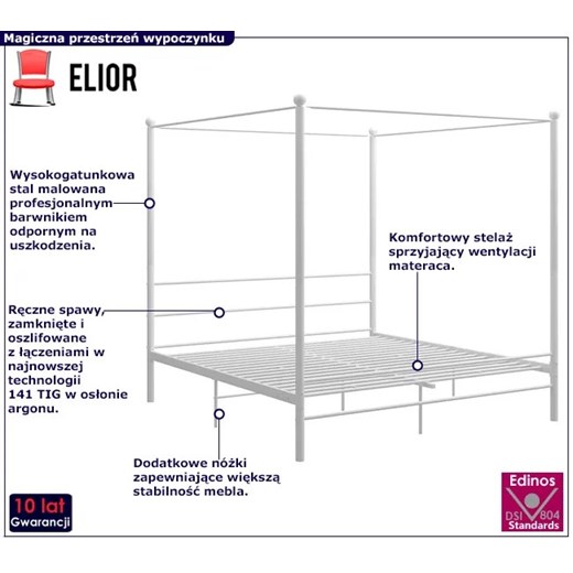 Białe metalowe łóżko małżeńskie 180x200 cm - Wertes Elior One Size Edinos.pl
