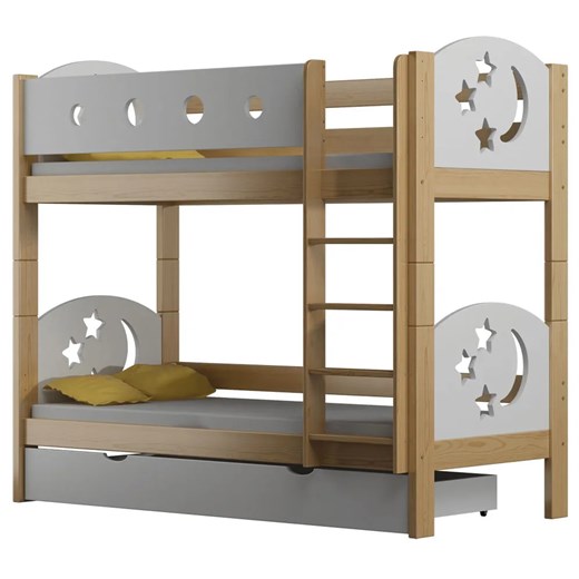 Drewniane łóżko piętrowe z gwiazdkami, sosna - Mimi 4X 160x80 cm ze sklepu Edinos.pl w kategorii Łóżka dziecięce - zdjęcie 172264801