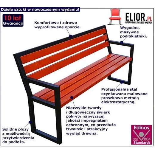 Ławka parkowa Gloria z podłokietnikami 180cm - 84 kolory Elior One Size Edinos.pl