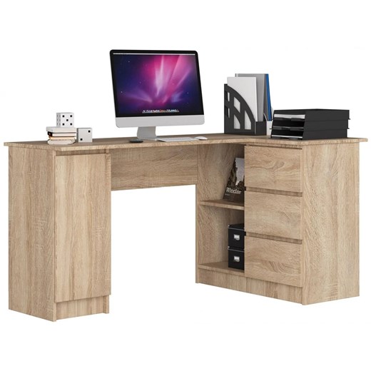 Narożne duże biurko komputerowe z półkami dąb sonoma prawostronne - Osmen 4X ze sklepu Edinos.pl w kategorii Biurka i sekretarzyki - zdjęcie 172265401