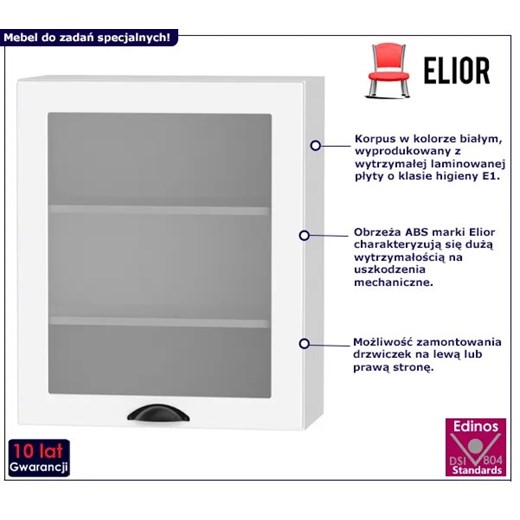 Górna szafka kuchenna z przeszklonym frontem biała - Pergio 46X 60 cm Elior One Size Edinos.pl