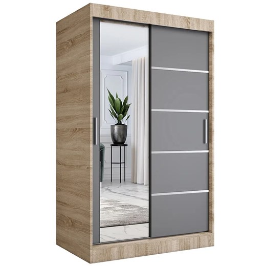 Szafa przesuwna 120 cm dąb sonoma + antracyt H7-E68 ze sklepu Edinos.pl w kategorii Szafy - zdjęcie 172266052