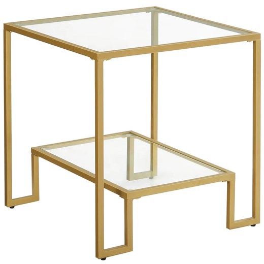 Szklany kwadratowy stolik kawowy złoty z półką - Tivi ze sklepu Edinos.pl w kategorii Stoliki kawowe - zdjęcie 172266614