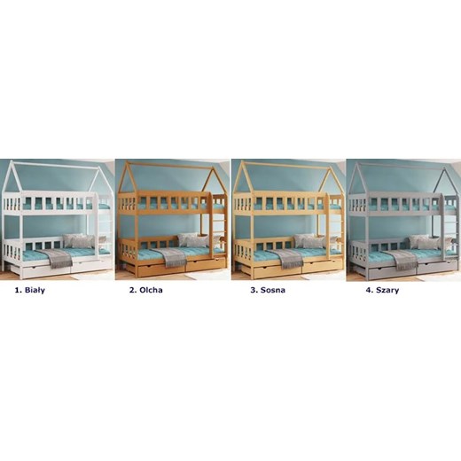 Łóżko piętrowe domek 2-osobowe z szufladami, sosna - Gigi 4X 160x80 cm Elior One Size Edinos.pl
