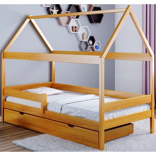 Drewniane łóżko dla dziecka z szufladą, olcha 180x80 cm T8-Z33 ze sklepu Edinos.pl w kategorii Łóżka dziecięce - zdjęcie 172266974
