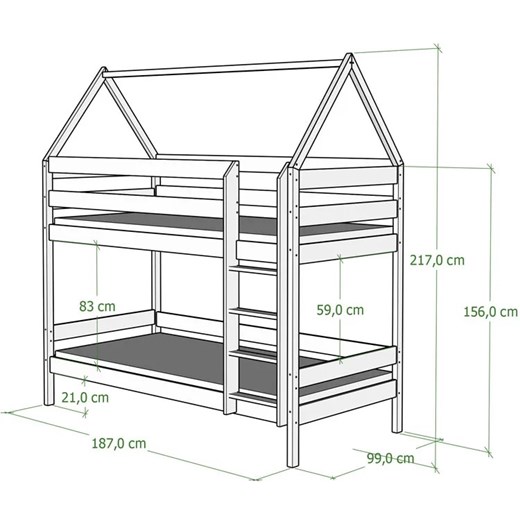 Białe podwójne łóżko piętrowe domek dla dzieci - Zuzu 3X 180x90 cm Elior One Size Edinos.pl