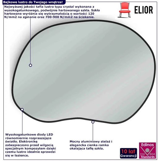 Podświetlane lustro ścienne 90x64 cm Volvero 4X - 4 kolory Elior One Size Edinos.pl