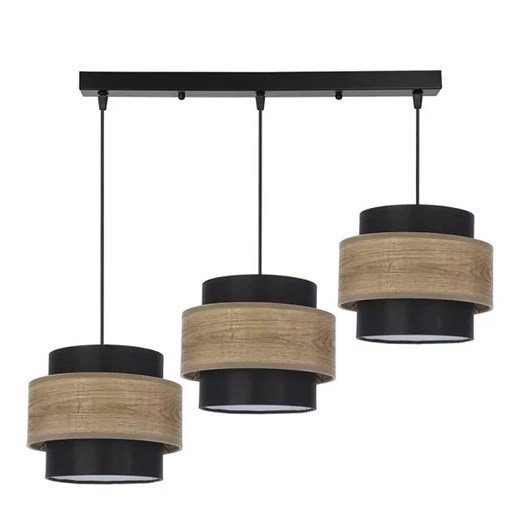 Czarna lampa wisząca trzy klosze z dekoracyjnym fornirem - 2X V106 W1-S31 ze sklepu Edinos.pl w kategorii Lampy wiszące - zdjęcie 172267134
