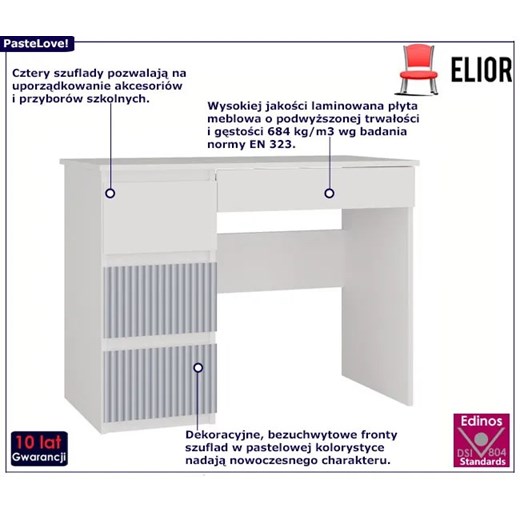 Lewostronne nowoczesne biurko dla dzieci biały + niebieski - Arsa 4X Elior One Size Edinos.pl