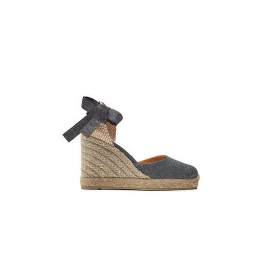 Castañer espadryle damskie szare na koturnie tkaninowe na lato casual