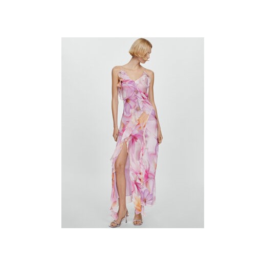 Sukienka Mango w kwiaty różowa maxi elegancka kopertowa 