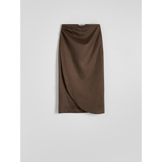 Reserved - Kopertowa spódnica midi z lnu - brązowy ze sklepu Reserved w kategorii Spódnice - zdjęcie 172269881