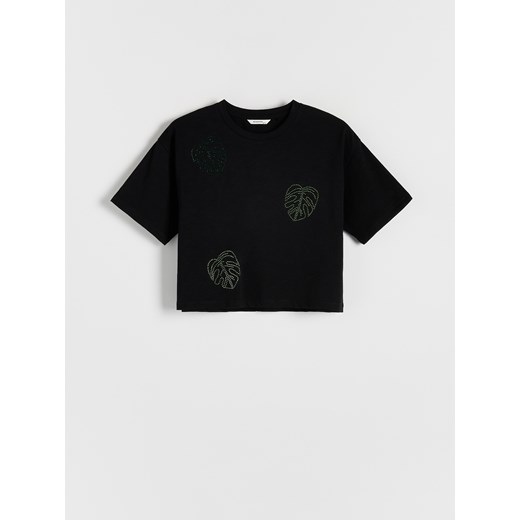 Reserved - T-shirt z aplikacją - czarny ze sklepu Reserved w kategorii Bluzki dziewczęce - zdjęcie 172270160