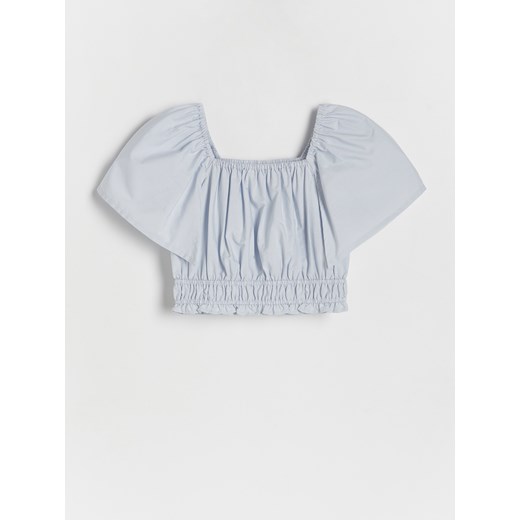 Reserved - Gładka bluzka z bufkami - jasnoniebieski ze sklepu Reserved w kategorii Bluzki dziewczęce - zdjęcie 172270403