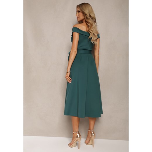 Zielona Sukienka Wieczorowa Hiszpanka z Materiałowym Paskiem Yellia Renee L promocyjna cena Renee odzież