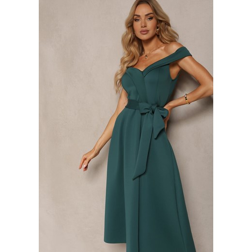 Zielona Sukienka Wieczorowa Hiszpanka z Materiałowym Paskiem Yellia Renee S promocja Renee odzież