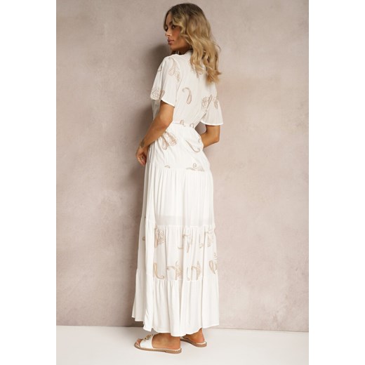 Sukienka Renee koszulowa biała maxi w stylu klasycznym z krótkim rękawem plażowa 