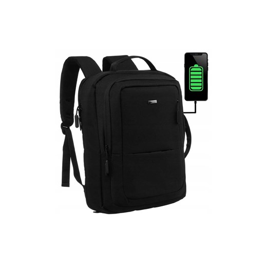 Plecak podróżny czarny z miejscem na laptopa i portem USB ze sklepu 5.10.15 w kategorii Plecaki - zdjęcie 172272683