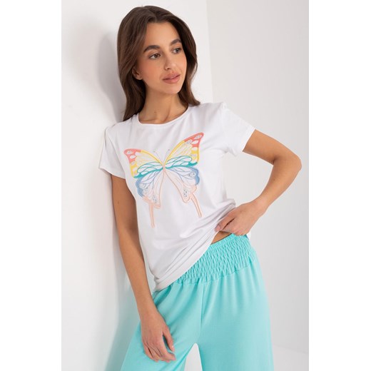 T-Shirt z naszywką motyla biały ze sklepu 5.10.15 w kategorii Bluzki damskie - zdjęcie 172272692